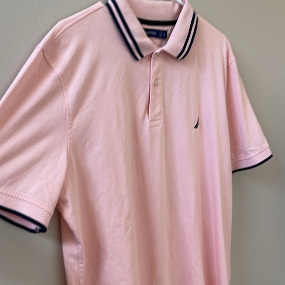 Nautica Men's Light Pink/Peach Golf Polo Shirt with Navy Blue Trim Sz XL - Picture 9 of 12